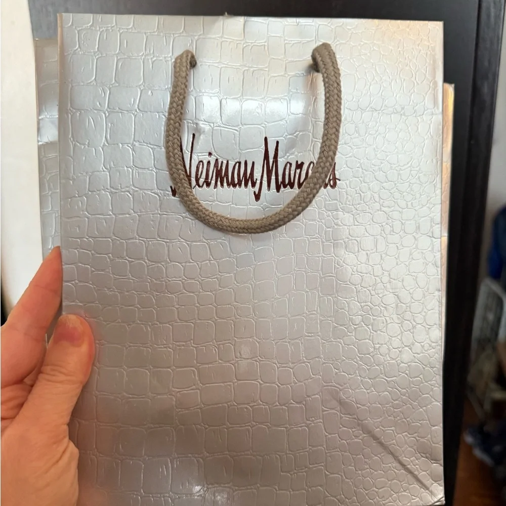 3 Neiman Marcus Empty PAPER Gift Bags Silver croc embossed - special